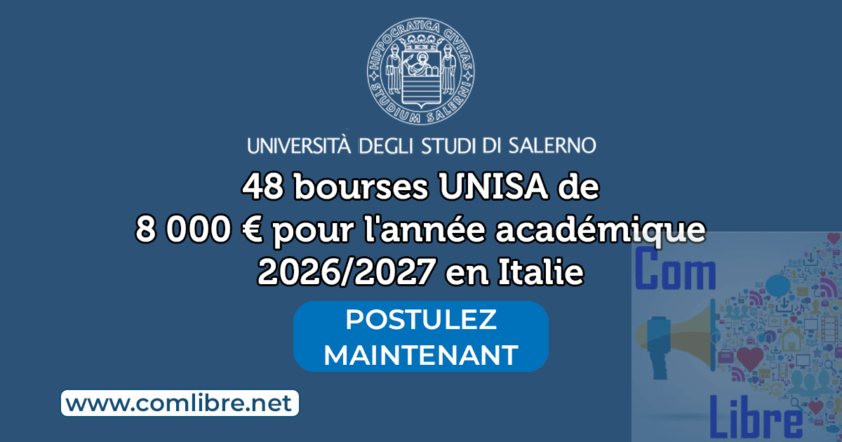 Décrochez l'une des 48 bourses UNISA de 8 000 € pour l'année académique 2026/2027 en Italie