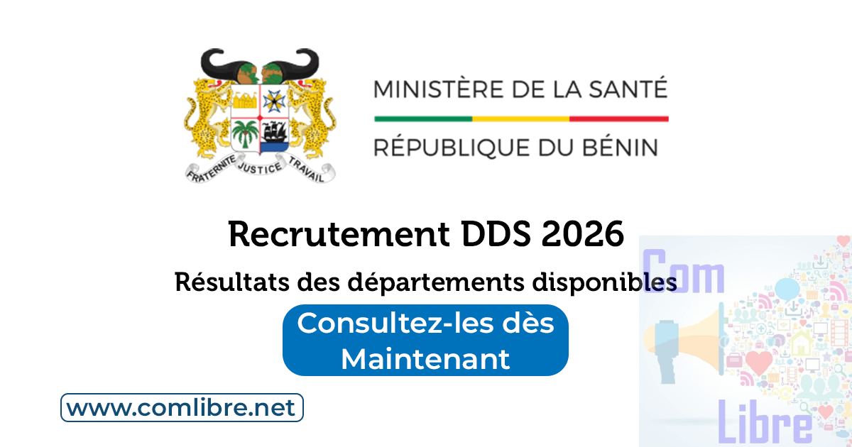 Recrutement agents de santé dans les DDS Bénin 2026 : résultats des départements disponibles